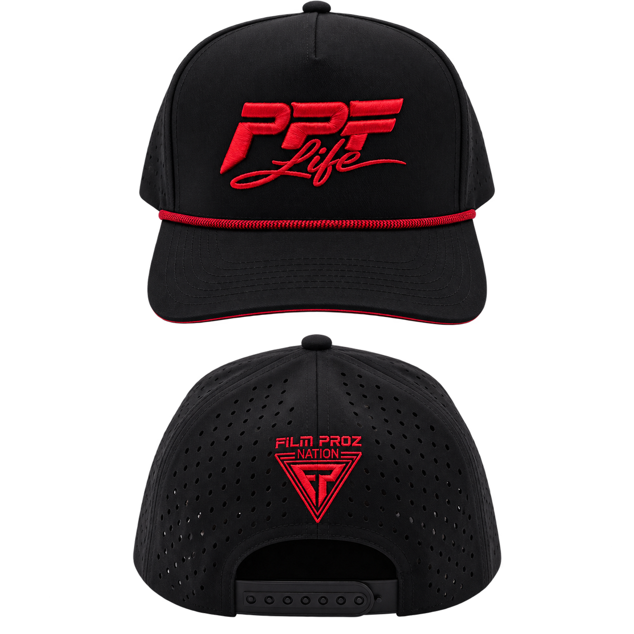 Hat. PPF Life Logo Red. Black. Black.