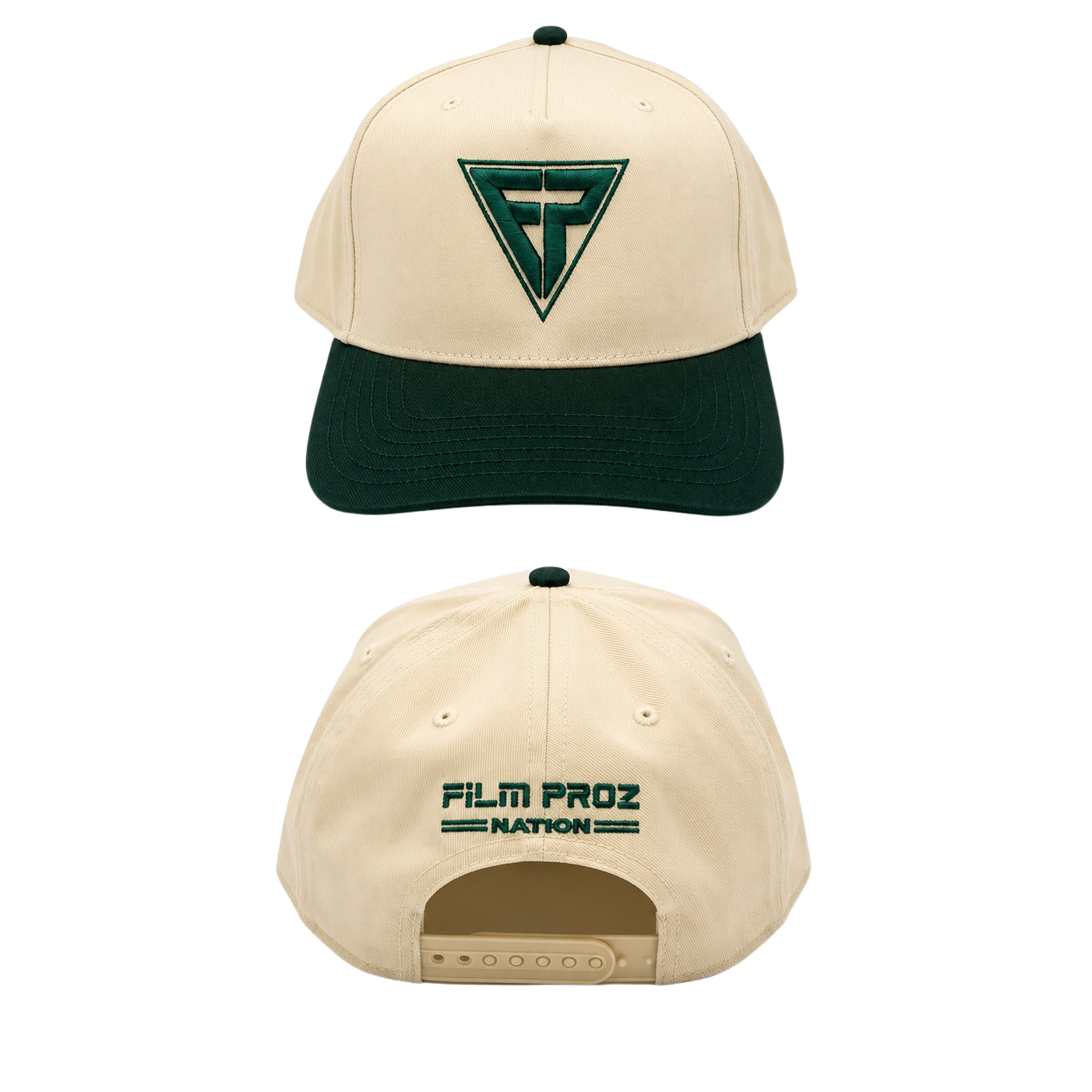 Hat. FP Logo Green. Cream. Green.