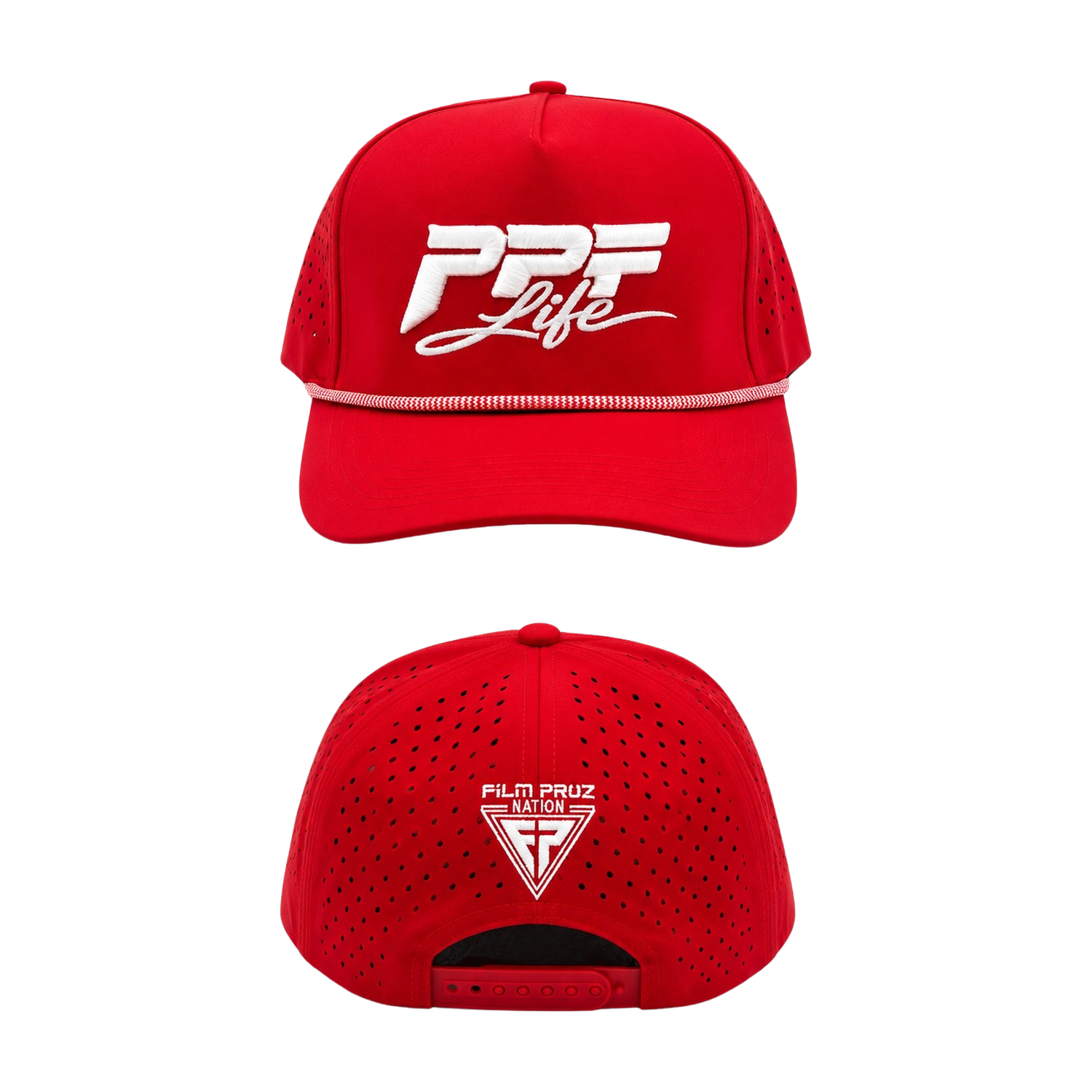 Hat. PPF Life Logo White. Red. Red.