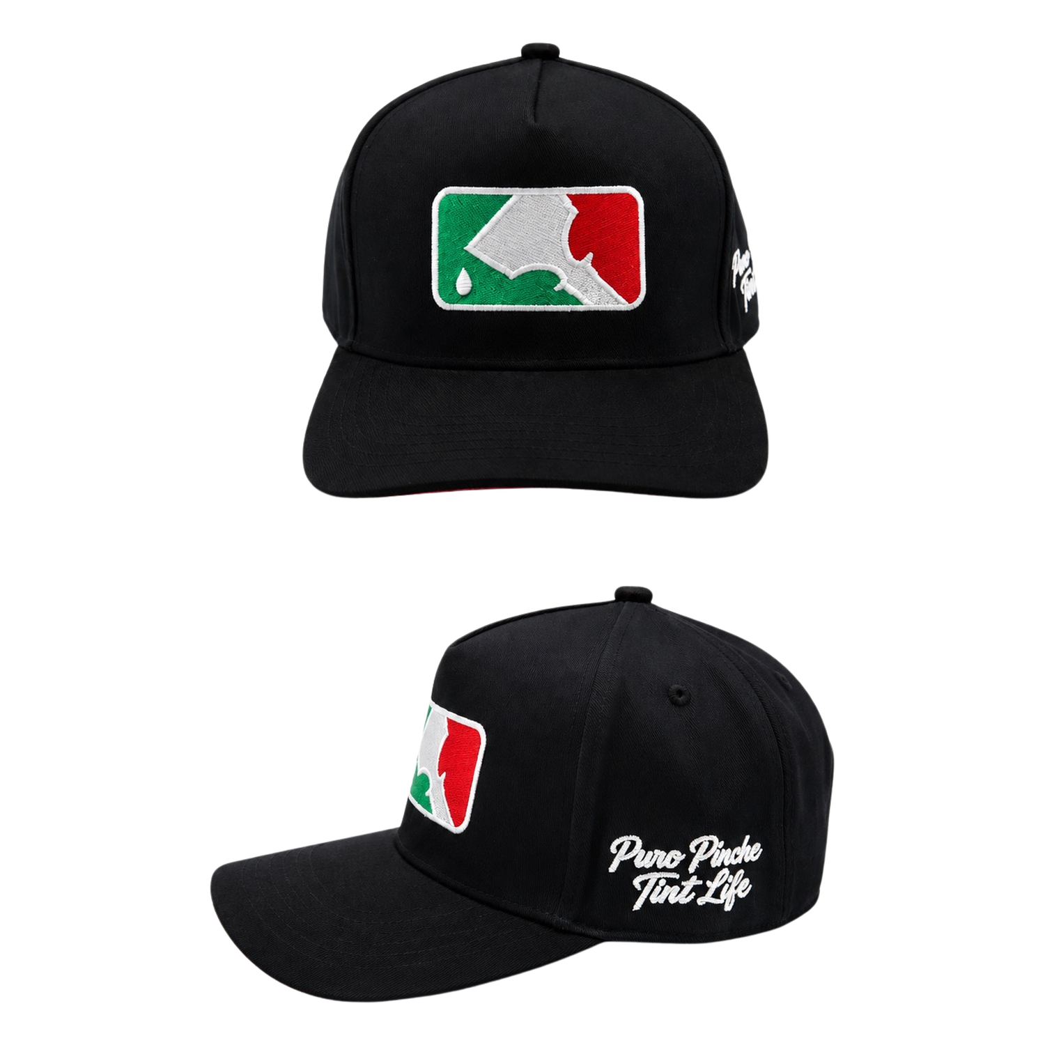 Hat. MLT Logo Green White Red. Black. Black. Puro Pinche Tint Life.