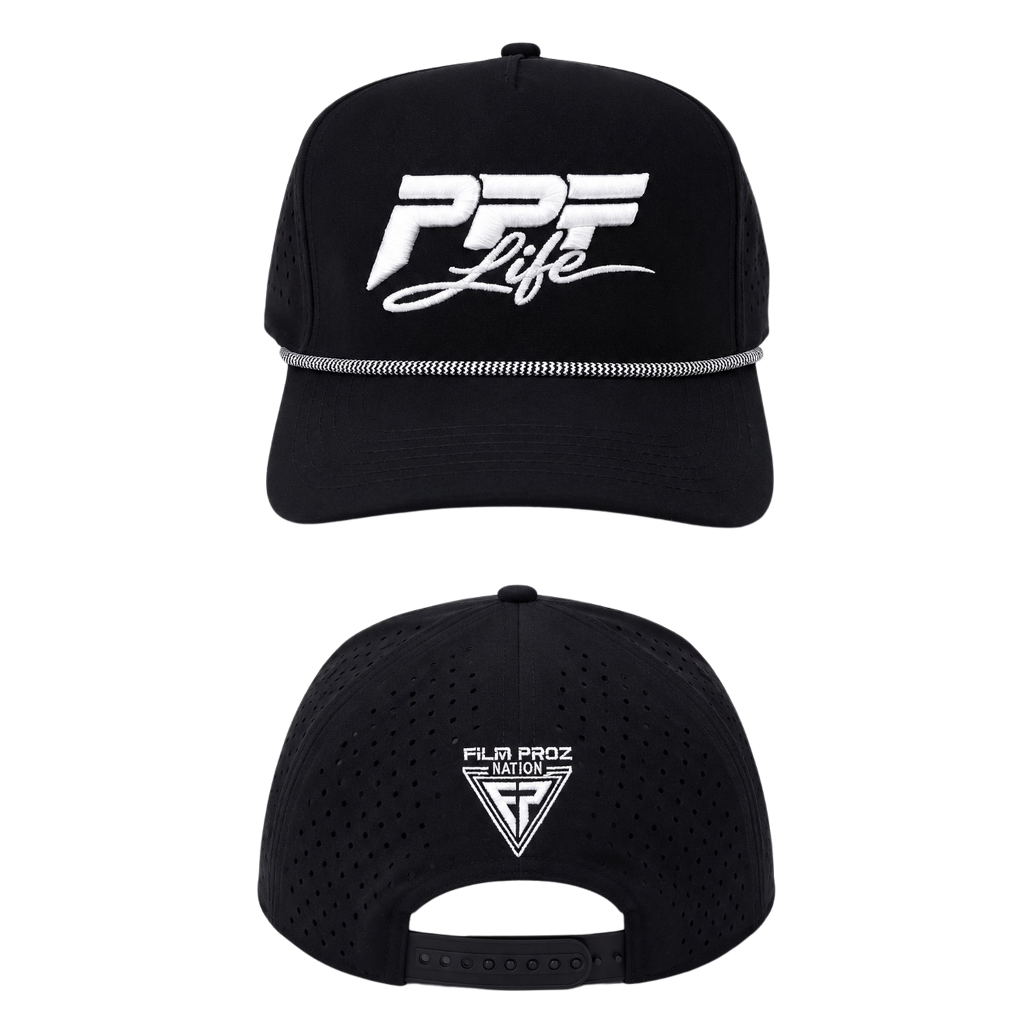 Hat. PPF Life Logo White. Black. Black.