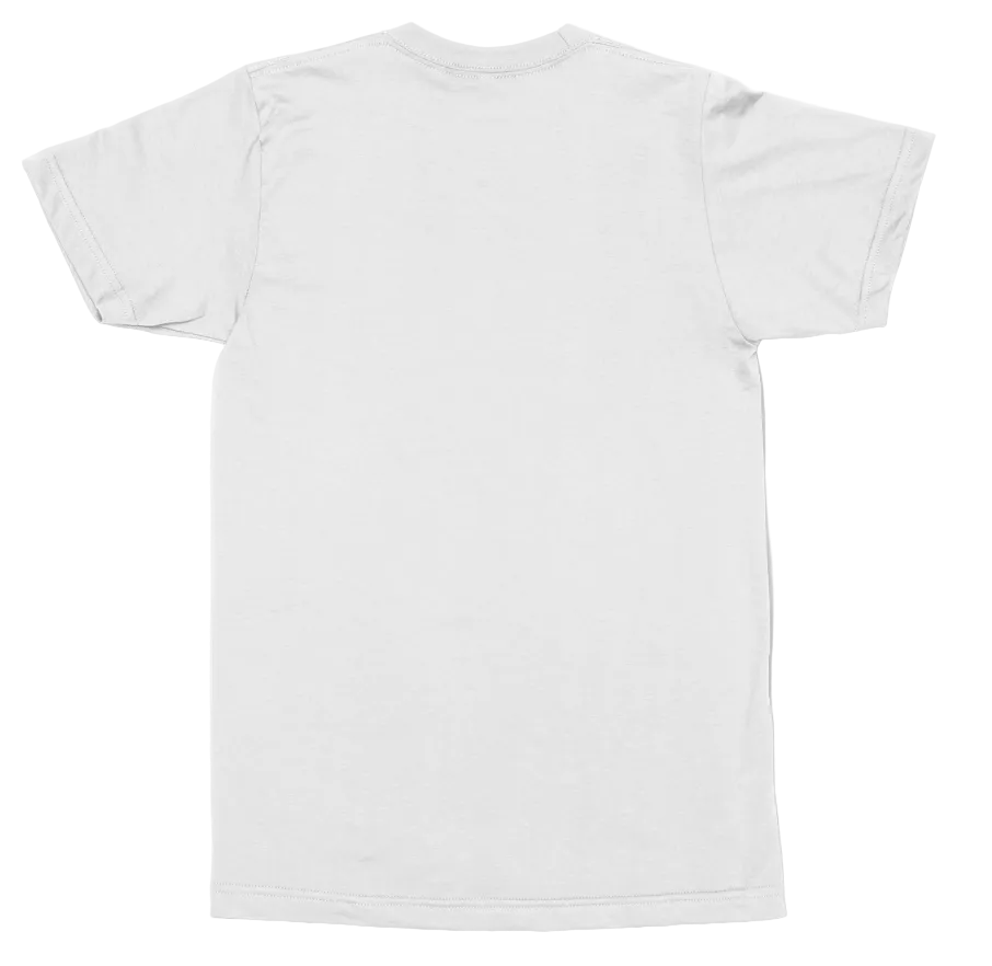 A plain white short-sleeve crewneck t-shirt shown from the back, laid flat against a white background.