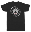 A black short-sleeve t-shirt shown from the back, featuring a large white circular graphic print on the center back with a bottle illustration, palm trees, and the text 'CALI TINTERS DO IT BETTER'.
