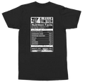 A black short-sleeve t-shirt with a white graphic print on the front styled like a 'Window Tinker' nutrition facts label, shown against a plain white background.