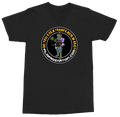 A black short-sleeve crewneck t-shirt featuring a circular graphic on the chest. The graphic displays a cartoon character resembling a green ninja turtle wearing a black tactical vest and holding a rifle, surrounded by the text 'DO YOU EVEN TRANKER-KINETE ARROGANT?' and 'FILIMPROSENATION.
