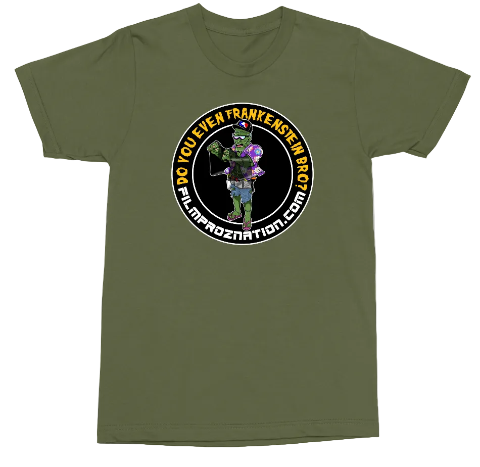 An olive green crewneck t-shirt featuring a circular graphic on the chest. The graphic displays a green-skinned zombie character wearing a pink and purple nurse hat, surrounded by a black circle with yellow text reading 'DO YOU EVEN TRANKERSTWN BRO?' and white text reading 'ALLAPOZNATION.