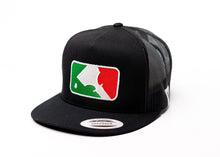 Load image into Gallery viewer, Flat Bill | Special Edition - MLT Mexico Logo w/ Side Stitch | Black Bill &amp; Crow w/ Black Mesh
